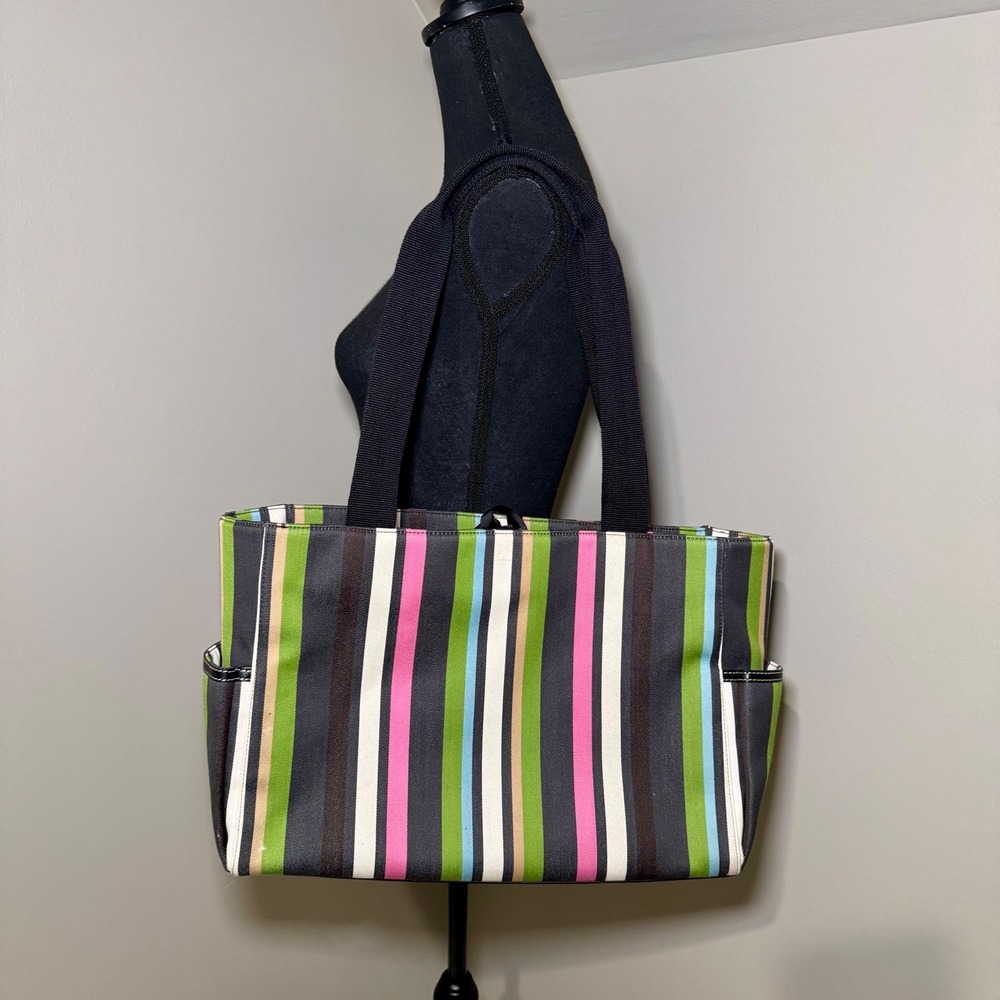 Kate Spade Multi Purpose Rectangular Large Canvas Striped Diaper Bag/Tote